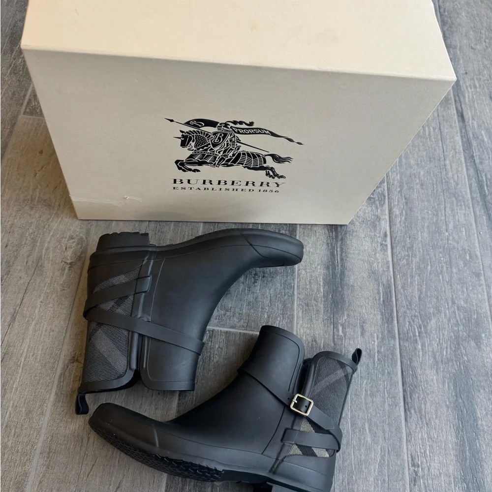 Burberry Black Short Rain Boots with Buckle Detail